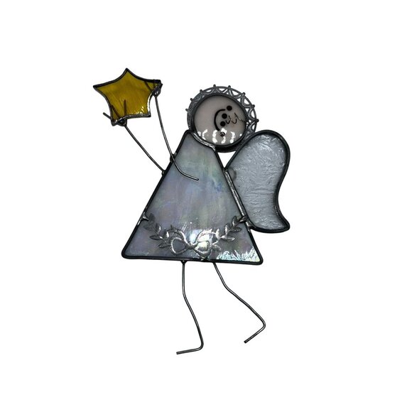 Leaded Stained Glass 7" Angel Fairy Star Suncatcher Christmas Holiday (V) - Picture 1 of 4